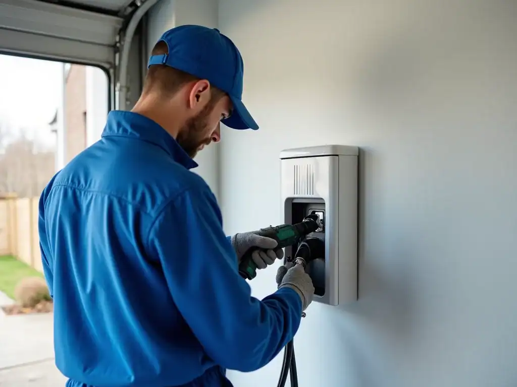 Monteur die een wallbox monteert in een Nederlandse garage