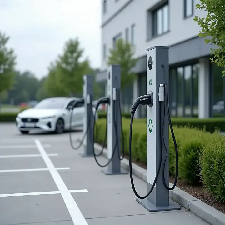 Drie 22 kW laadpalen op een bedrijfsparking